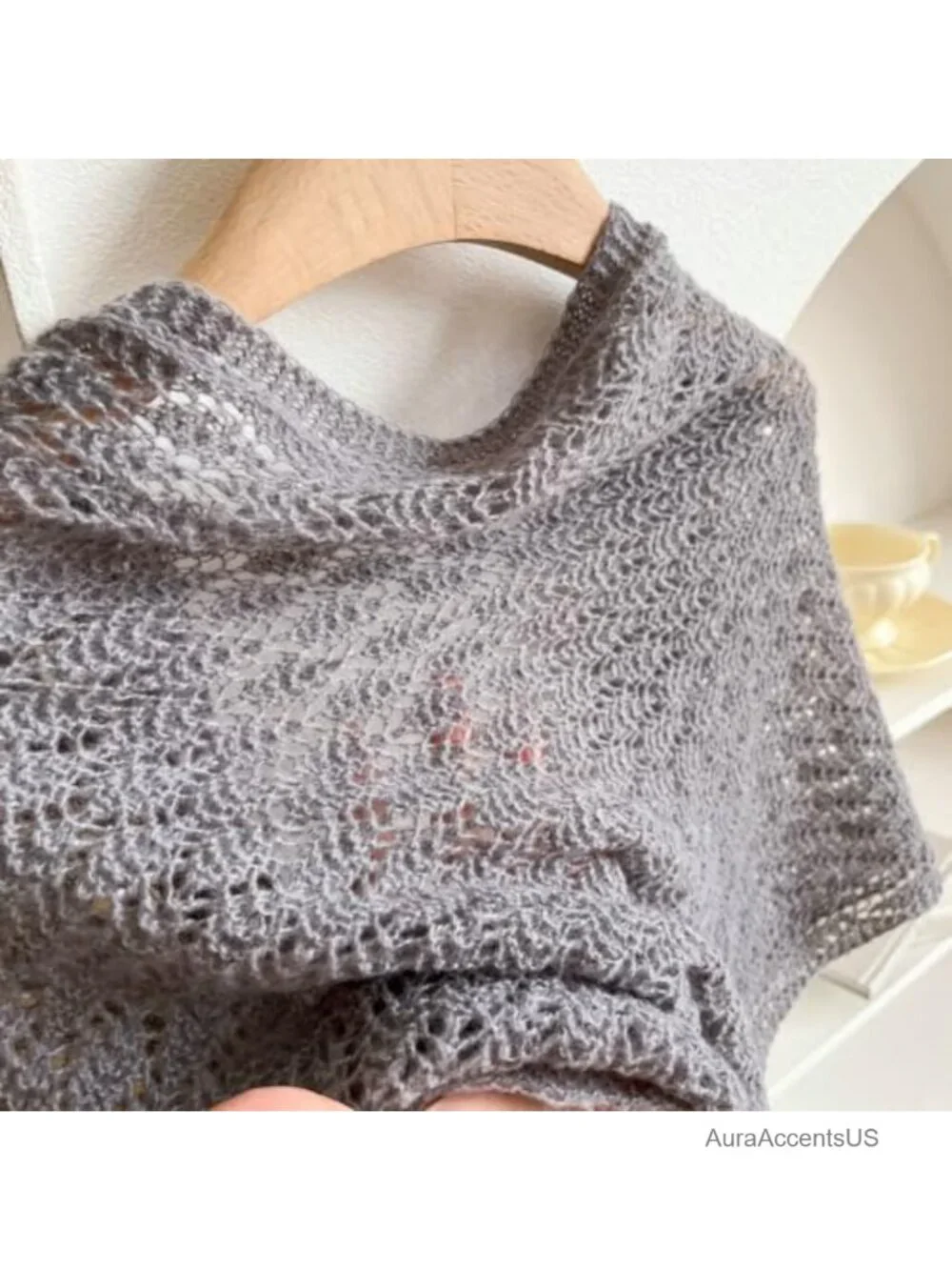 Knitted Shawl Wrap for Women Crochet Mesh Hollow Out Cardigan Cape Open Front